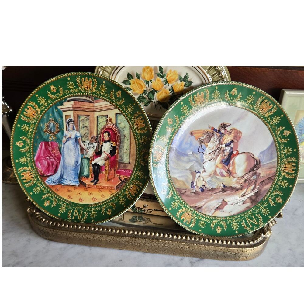 2 Vintage Green Porcelain Josephine & Napoleon French Limoges Collectors Plate